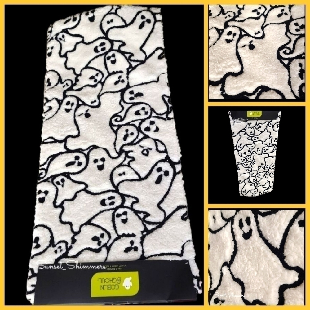 72" Sherpa Teddy Halloween Ghost Black White Table Runner Pottery Barn Inspired